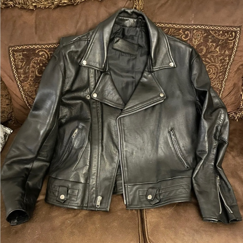 Vintage Black Leather Motorcycle Jacket